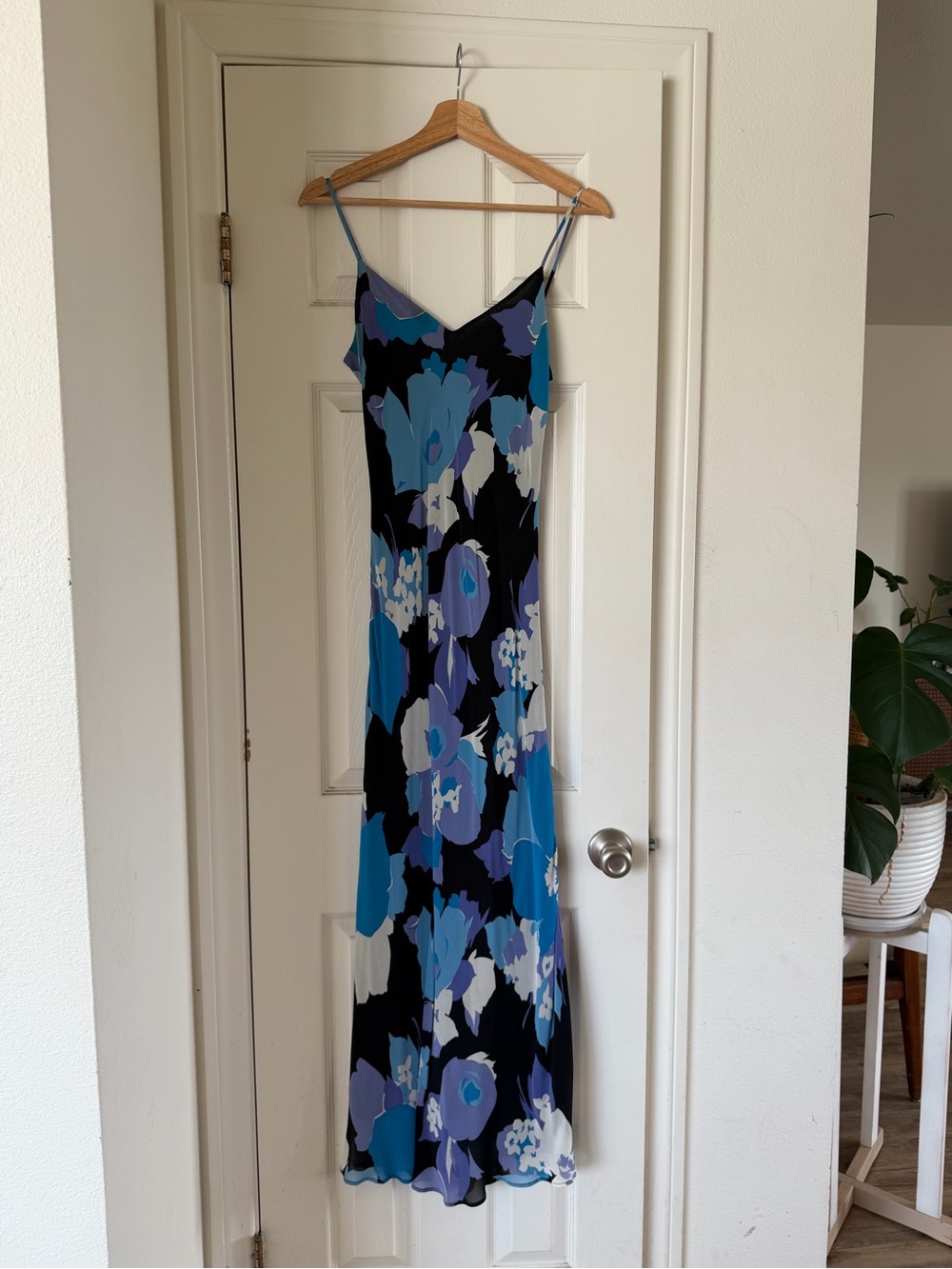 Floral Slip Dress in Blue and Black